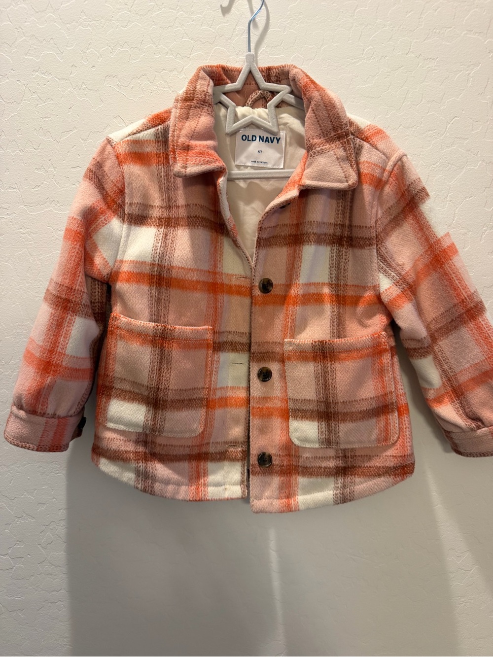 Old Navy Girls Pink & Orange Plaid Fleece Shacket